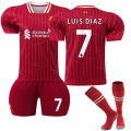 Miniatyrbilde 1 av 2: 2024-2025 Liverpool hjemmefotballdrakt for barn med strømper nr 7 Luis Diaz 22