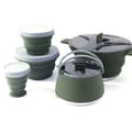 Vikbart campingkärlset i silikon, bärbart utomhuskökskit med non-stick-beläggning för vandring och resor Set 1 Dark green