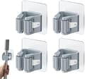 4-pack självhäftande kvastfästen - väggmontering utan borrning - grå kvast- och mopphållare för köks- och badrumsförvaring