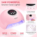 Miniatyrbillede 3 af 5: UV LED Neglelampe 54W Negletørrer Gel Polish Lampe 3 Timerindstillinger Professionel Hurtigtørrende Hærdningslampe med Display Auto Sensor, Pink