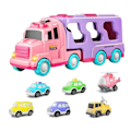 Pikkukuva 1 / 5: 1 Set Kids Carrier Truck Lelu Musiikki Valo Inertiaveto Koulutus Kuljetusauto Taaperot Pojat Tytöt Konttiauto Lelu Syntymäpäivälahjat