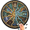 Pikkukuva 1 / 5: 1000 palan aikuisille - Eläinradan tähdistöpeli - Pyöreä mandala astrologiapeli tyylikäs