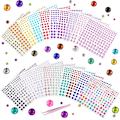 Miniatyrbild 1 av 7: Strass-stickers, självhäftande, 3 300 st, ädelstenar, 20 ark, juveler, kristallstrass, stickers, 2/3/4/5/6 mm