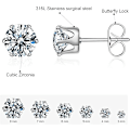 Miniatyrbillede 2 af 5: Par Ørestikker Sæt, 316L Rustfrit Stål Klar Cubic Zirconia Ørestikker Til Kvinder Mænd 3-8mm