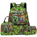3D Minecraft Elevrygsæk Sæt – 3-delt Madkasse og Penalhus med Laptoplomme Style 32