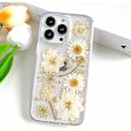 Miniatyrbilde 3 av 5: iPhone 13 Pro Transparent Deksel med Trykte Ekte Blomsterdesign, Glitter Søt Hvit Blomstermønster Slank Myk TPU Beskyttende Kvinner