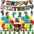Minecraft tema børnefødselsdag pynt dekorationer balloner banner kagepynt sæt