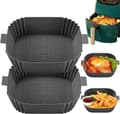 2-pack Airfryer Silikonkorg, Grå, Återanvändbar, Non-stick, Lätt att rengöra