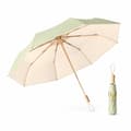 Miniatyrbillede 1 af 6: Kompakt foldbar paraply med træhåndtag, UV-resistent til regn og vind Light green