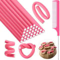 Multifunktionell Svamp Hårrullare Lockningskit, 31-delars Värmelöst Lockningsset med Kammar för Hem DIY Styling Pink 31pcs Set 2