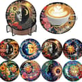 Jule Diamond Painting Coaster Sæt, Gør-det-selv Mousserende Drikkeunderlag med Metalholder 833