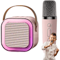 Miniatyrbillede 6 af 6: Trådløs Karaoke Maskine, Lille Højttaler med Mikrofon til Hjem og Udendørs Brug Pink simple wheat