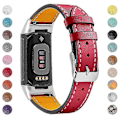 Miniatyrbillede 1 af 5: Premium Ægte Læder Justerbart Armbånd til Fitbit Charge 6/5 - Perfekt Rød Red Fitbit Charge 6