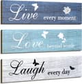 3 stk rustikke treskilt veggdekor Live Love and Laugh sitater gårdsveggmontering dekorasjon