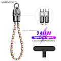 Miniatyrbild 1 av 5: Ny mobiltelefon lanyard datakabel Typec till USBC 240W 0.3m snabbladdande halsband bärbar datakabel