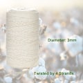 Pikkukuva 2 / 5: Pehmeä valkaisematon 100 % puuvillainen makrameelanka 3 mm x 220 m kasvitelineisiin, beige[ZHE]
