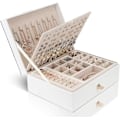 Miniatyrbillede 1 af 5: Smykkeskrin Organizer til halskæder, øreringe, armbånd, ringe, stort PU-læder smykkeskrin med 3 stablebare lag (hvid)
