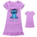 Pikkukuva 1 / 3: Lilo Stitch Prinsessa Yöpaita Lapsi Tyttö Röyhelö Univaatteet Mekko Yöasut Pyjama Pjs Violetti Purple 160cm