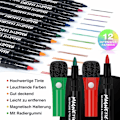 Miniatyrbillede 2 af 5: 12 Magnetiske Whiteboard-penne og viskelæder-sæt - Farve Whiteboard-markører Sletbare - Tør-slet Markører - Tynd Whiteboard-pen til børn Sletning Markør