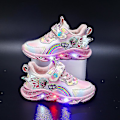 Miniatyrbilde 1 av 5: Jenter Led Casual Sneakers Elsa Prinsesse Trykk Utendørssko Barn Rosa P Pink P 22-insole 13.8cm