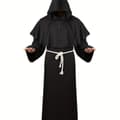 Menns hettekappe middelalderprestkostyme med belte, 100 % polyester M Black