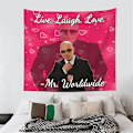 Miniatyrbillede 2 af 5: Mr. Worldwide siger at leve, grine, elske gobelin vægdekoration til stue, soveværelse, kollegieværelse indretning 40ʺ x 60ʺ