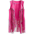 Miniatyrbilde 1 av 4: 70-talls topper for kvinner denimskjorte disco frynsevest jakke - perfekt Hot Pink 3 Hot Pink 3 3XL