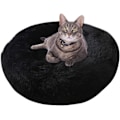 Miniatyrbillede 1 af 5: Rund plys katteseng til kæledyrskatte og små hunde Katteseng pude Donut Hundeseng passer Nestsofa XH062 (diameter: 60, sort)