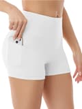 Yogashorts med hög midja för kvinnor med sidoficka för telefon, vit S White