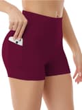 Vinröda yogashorts med sidofickor, hög midja för kvinnor S Wine Red
