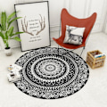 Miniatyrbilde 2 av 5: Rund Matte 100cm Svart Mandala Myk Badmatte Sklisikkert Vaskbar Accent Kast Fuzzy Gulvmatte for Entré Stue Soverom Barnerom
