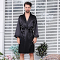 Miniatyrbillede 1 af 5: Herre Satin Silke Luksus Pyjamas Kimono Badekåbe Morgenkåbe Pjs Loungewear Sort[ch] Black 2XL