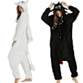 Miniatyrbilde 1 av 2: Tannløs drage Hvit Svart Onesie Voksen Unisex Flanell Pyjamas Anime Cosplay Tren din natt Fury Sovklær V Yz Black Black XL  176*185cm