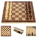 Miniatyrbilde 1 av 5: Håndlaget Tre-Sjakksett med Brettbart Sjakkbrett 29*29cm