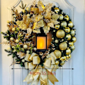 Miniatyrbillede 2 af 4: Kunstig julekrans til hoveddør - Dekoreret med lanterne, kugler,...