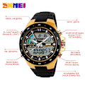 Miniatyrbilde 6 av 6: SKMEI Klokker Herr Mode Casual Analog Digital Armbåndsur Alarm 30M Vanntett Mann Militær Chrono Kalender Relogio Masculin GoldBlack with box