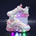 Miniatyrbilde 3 av 5: Jenter LED Casual Sneakers Elsa Prinsesse Trykk Utendørssko Barn Rosa Pink 25-insole 15.2cm