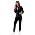 Miniatyrbild 3 av 5: Träningsset för Kvinnor 2-delat Velour Sweat Outfits SVART BLACK L