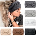 Miniatyrbilde 1 av 6: 6 stk. Boho Brede Hårbånd for Kvinner, Myke Elastiske Turban Hårbånd