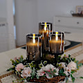 Miniatyrbillede 5 af 5: Glas LED-flammeløse lys, batteridrevne lys, søjlelys batteridrevne med fjernbetjening og timer, elektriske lys, voks + grå glas, sæt af