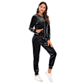 Miniatyrbild 2 av 5: Träningsset för Kvinnor 2-delat Velour Sweat Outfits SVART BLACK S