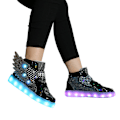 Miniatyrbillede 1 af 3: Børns Lysende Sko LED USB Opladning Blinkende Hæle Vinger Sneakers sort black 37