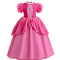 Pikkukuva 1 / 5: Naisten Prinsessa Peach -asu Tytöille Prinsessa Peach -mekko Kruunu Korvakoruilla, sopii 120 cm:n pituisille