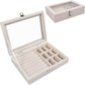 Miniatyrbillede 1 af 5: Smykkeskrin med glaslåg, 9-rums rejseorganisator til halskæder, øreringe, ringe, beige opbevaringsetui[ZHE]