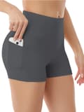 Yogashorts för kvinnor med hög midja och sidoficka för telefon, mörkgrå S Deep Grey