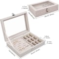 Miniatyrbillede 2 af 5: Smykkeskrin med glaslåg, 9-rums rejseorganisator til halskæder, øreringe, ringe, beige opbevaringsetui[ZHE]