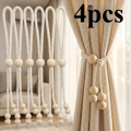 Justerbar gardinrem i träpärlor, 4-pack för vardagsrum, sovrum, kontor 4pcs/pack White