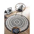 Miniatyrbilde 4 av 5: Rund Matte 100cm Svart Mandala Myk Badmatte Sklisikkert Vaskbar Accent Kast Fuzzy Gulvmatte for Entré Stue Soverom Barnerom