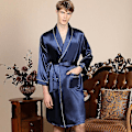 Miniatyrbild 1 av 5: Lyxig Kimono Morgonrock Badrock Pyjamas Loungekläder i Satin Silke för Män Blå[ch] Blue 2XL