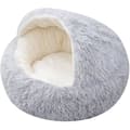 Plysch kattsäng, lugnande och varm iglooformad sovsäck för innekatter och valpar (50cm/grå)